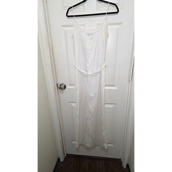 Tucker 100% Silk Ivory Spaghetti Strap Maxi Dress Adjustable Waist Tie Size L - Picture 3 of 9